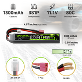 2 x OVONIC 1300mAh 3S 80C LiPo Batteries with Dean(T) Plug Nunchuck 2X for Airsoft Guns